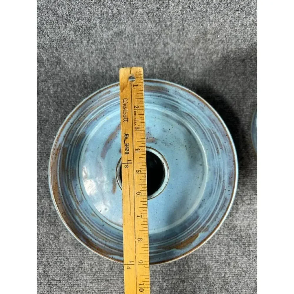Handmade Ceramic Cake Stand Pedestal Pie Dessert Plate Blue Glaze Set of 2
